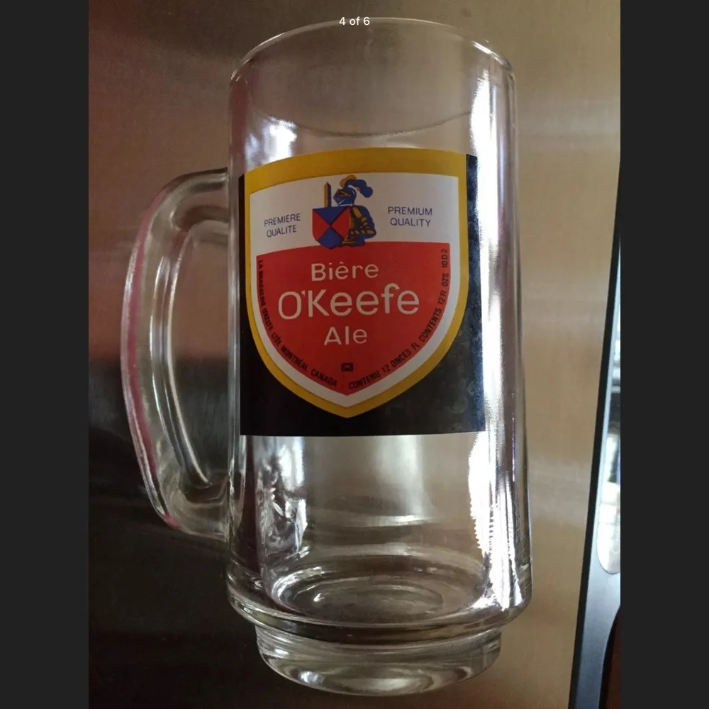 Vintage Biere O'Keefe Ale Beer Mug Glass Stein Collector Red Yellow Canada